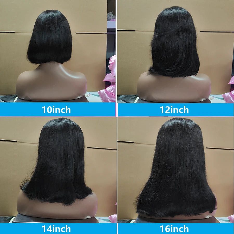 Glueless Straight Bob Wig | Brazilian Remy Hair | Pre-Plucked | Ready to Wear | 4x4 Lace Closure | Natural Black