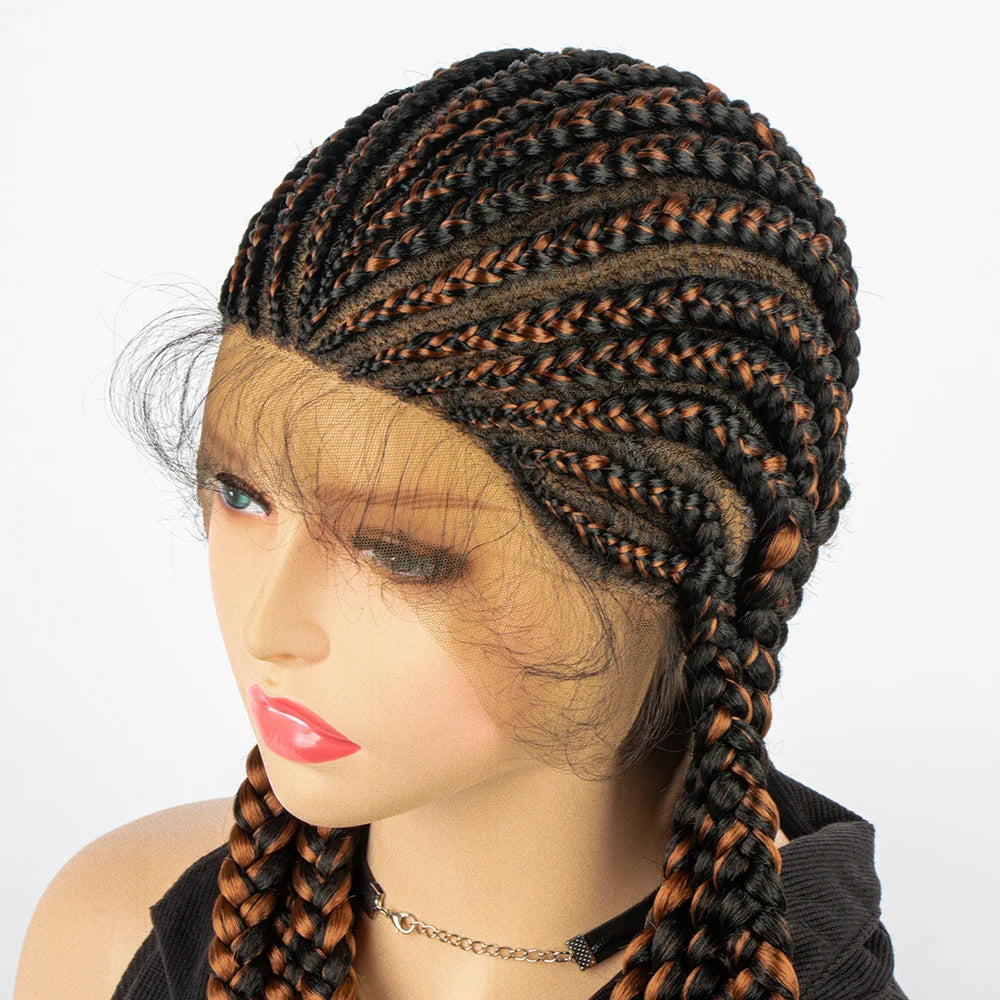 36" Long Cornrow Braids Wig | Full Lace Frontal | Baby Hair Luxegan