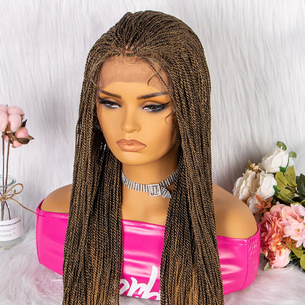 30" Twist Braided Lace Front Wig | Knotless Braids | Long Straight Hair | Heat Resistant Synthetic Wig | For Black Women