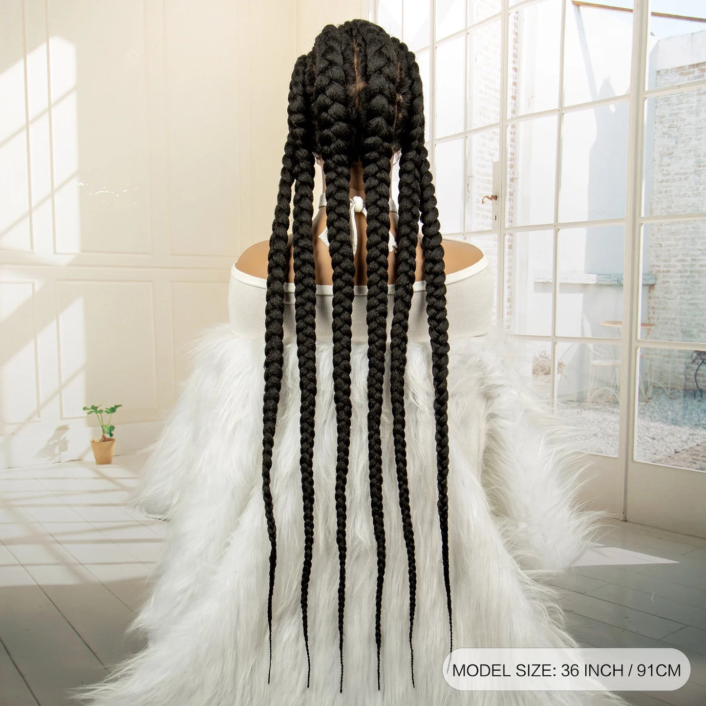 36" Extra Long Box Braided Full Lace Wig | Synthetic Braiding Wig | For Black Women | Lace Frontal Braids