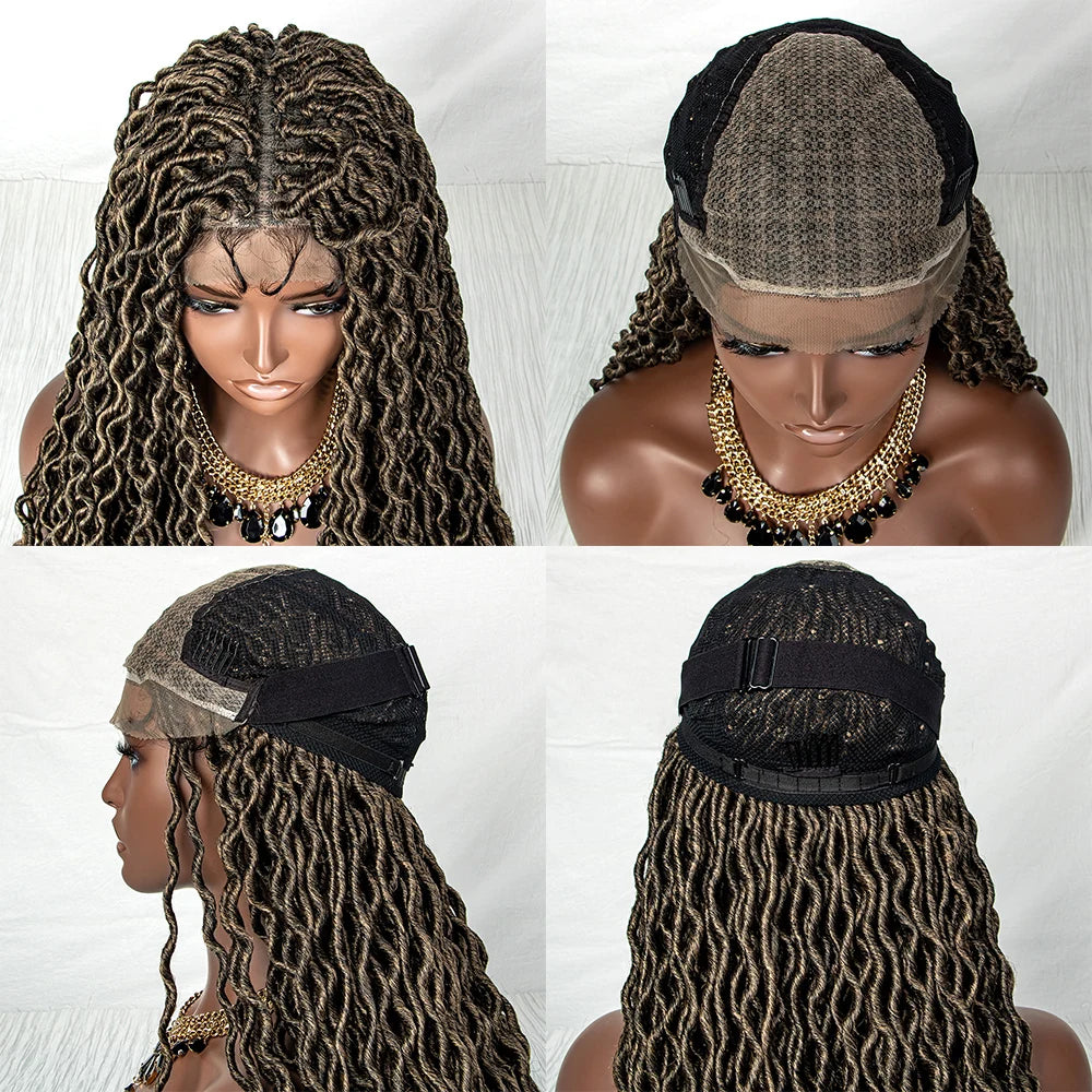 Colorful Dreadlocks & Water Wave Braids Wig | Lace Front | Baby Hair Luxegan