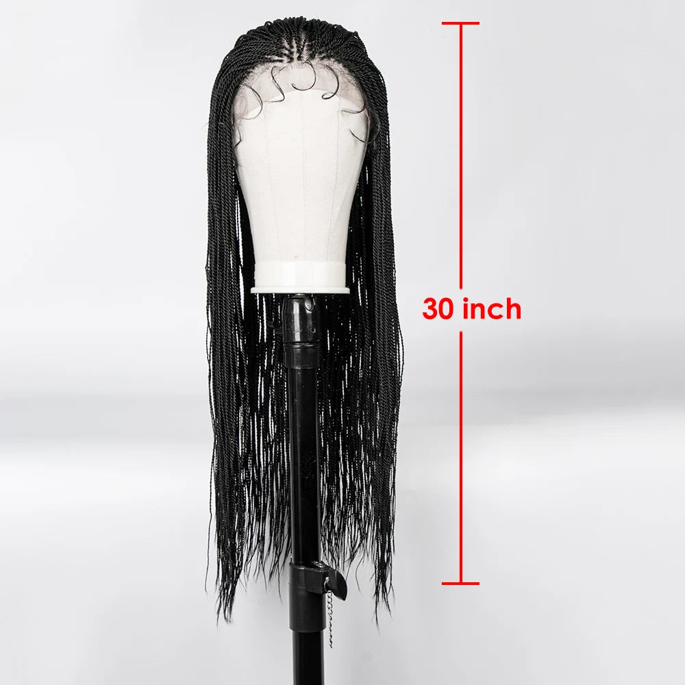 30" Twist Braided Lace Front Wig | Knotless Braids | Long Straight Hair | Heat Resistant Synthetic Wig | For Black Women