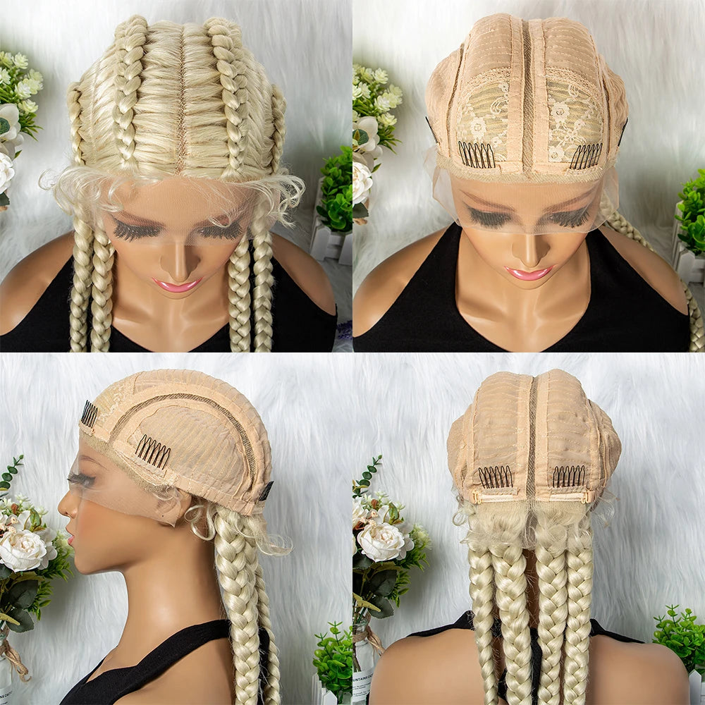 32" Full Lace Four Braid Box Braids Wig | Kanekalon Synthetic Braided Wig for Black Women