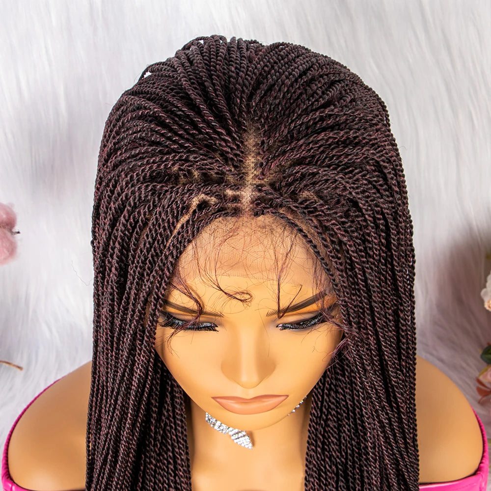 30" Twist Braided Lace Front Wig | Knotless Braids | Long Straight Hair | Heat Resistant Synthetic Wig | For Black Women