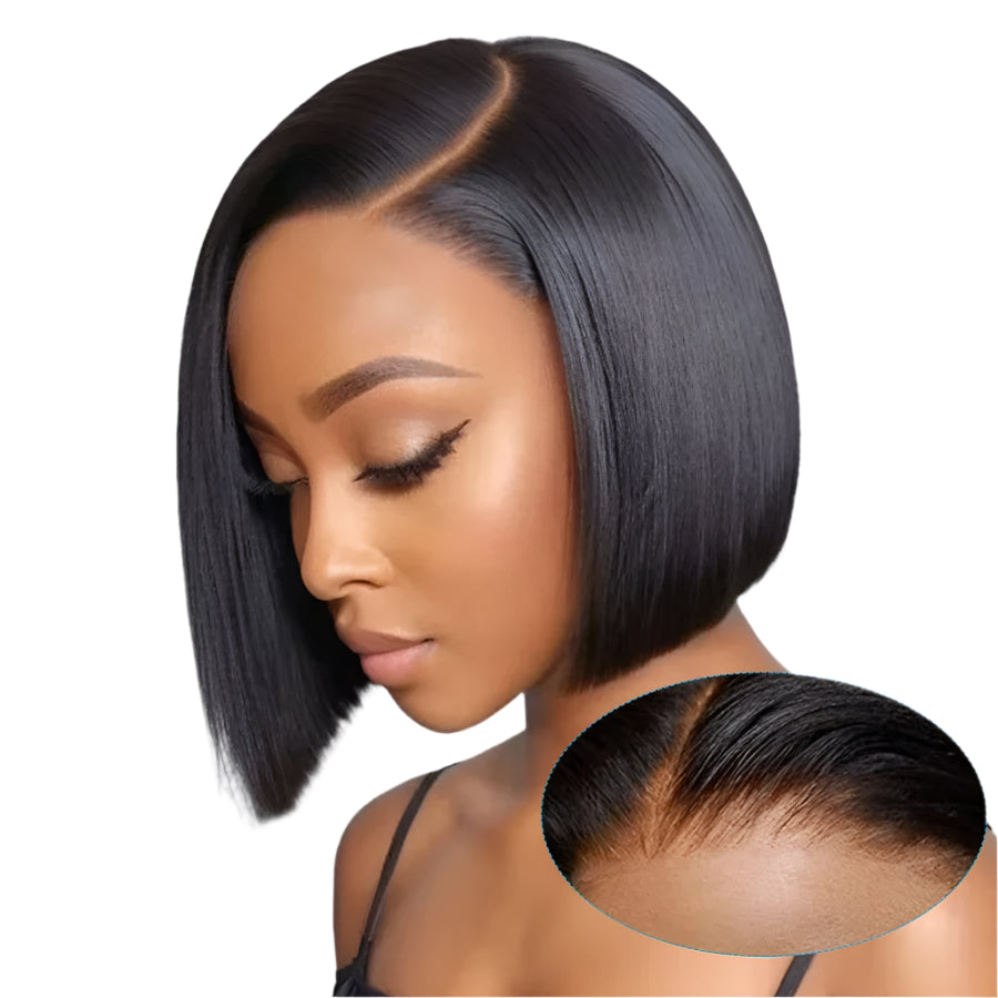 Glueless Straight Bob Wig | Brazilian Remy Hair | Pre-Plucked | Ready to Wear | 4x4 Lace Closure | Natural Black