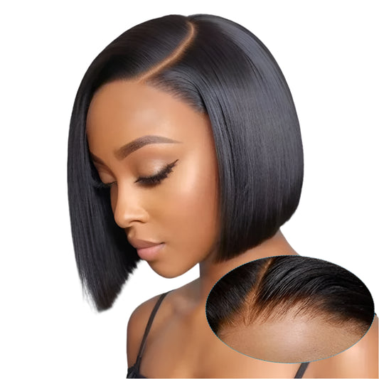 Glueless Straight Bob Wig | Brazilian Remy Hair | Pre-Plucked | Ready to Wear | 4x4 Lace Closure | Natural Black