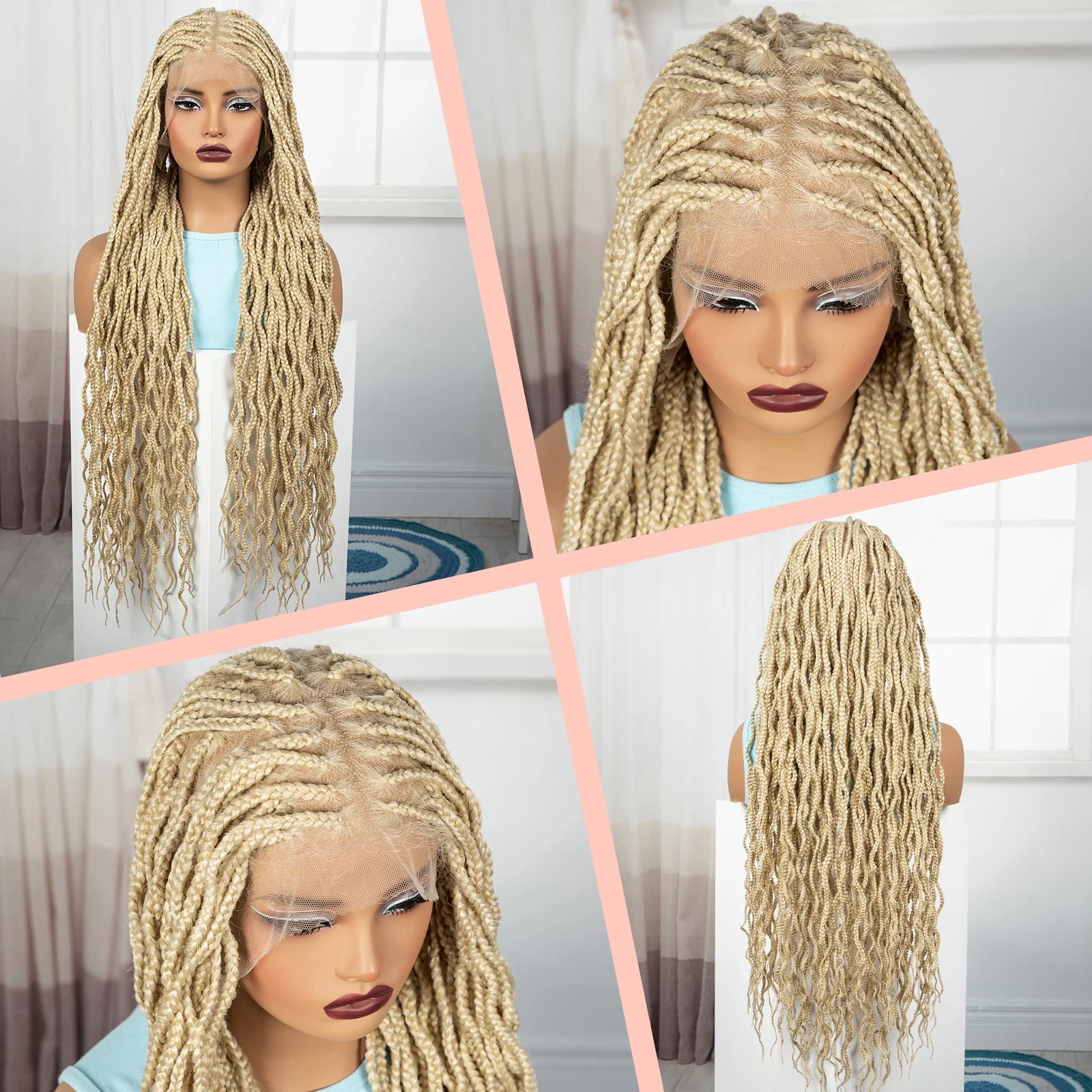 36" Boho Box Braids Wig with Curly Accents | HD Full Lace | Baby Hair Luxegan