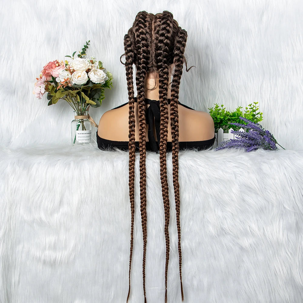32" Full Lace Four Braid Box Braids Wig | Kanekalon Synthetic Braided Wig for Black Women