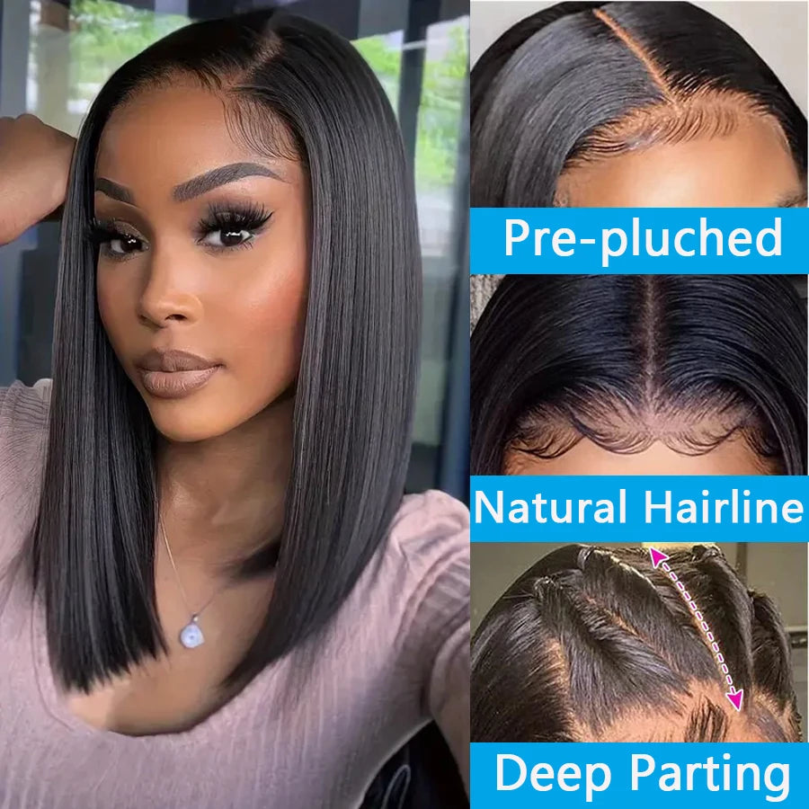 Glueless Straight Bob Wig | Brazilian Remy Hair | Pre-Plucked | Ready to Wear | 4x4 Lace Closure | Natural Black