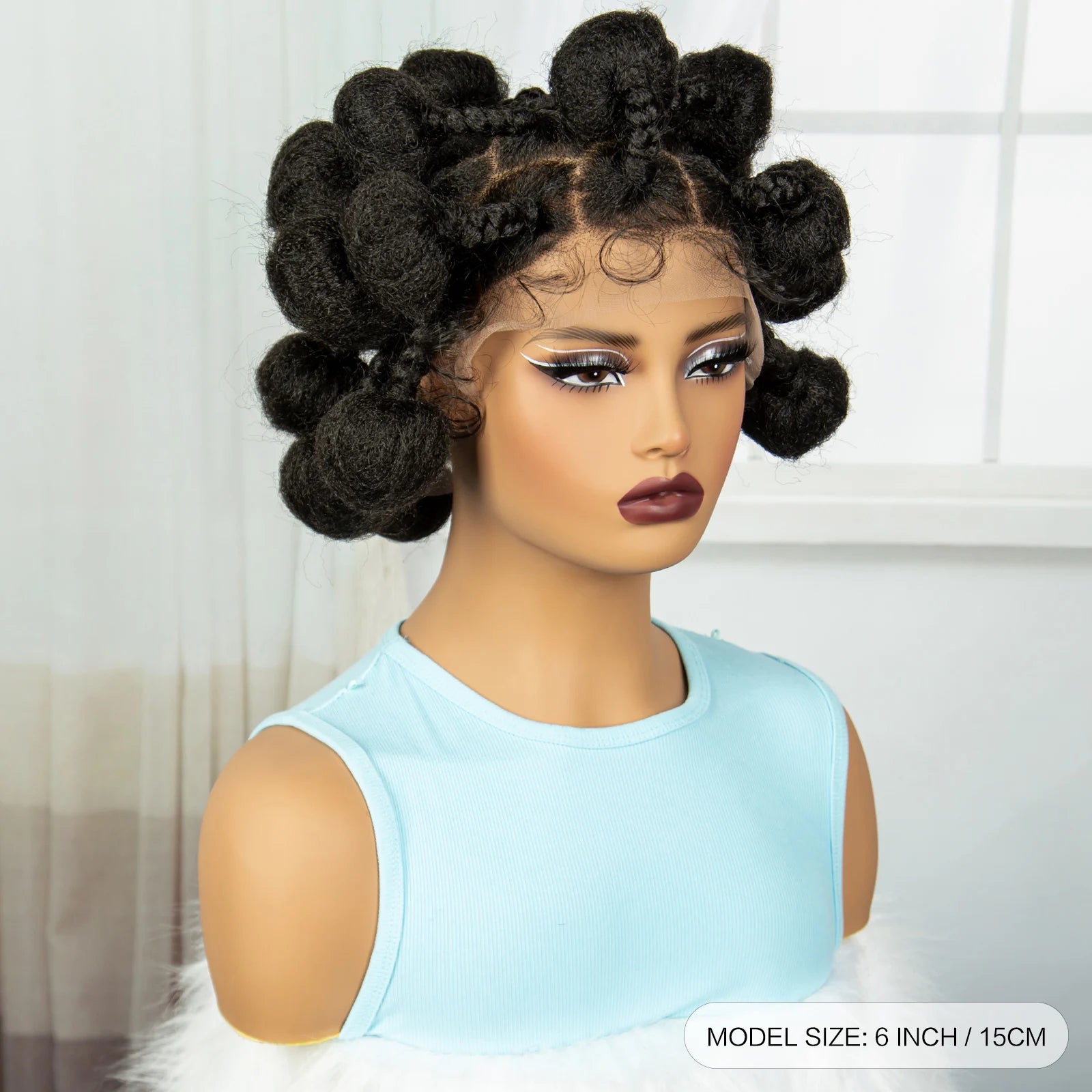 Bantu Knotless Box Braids Full Lace Wig | Short Cute Handmade Synthetic Lace Front Luxegan