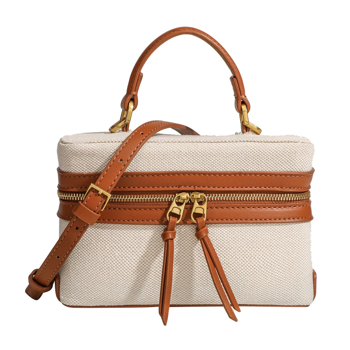 Women's Retro Canvas Spliced Lunch Box | Commuter Portable Shoulder Crossbody Small Square Bag Luxegan
