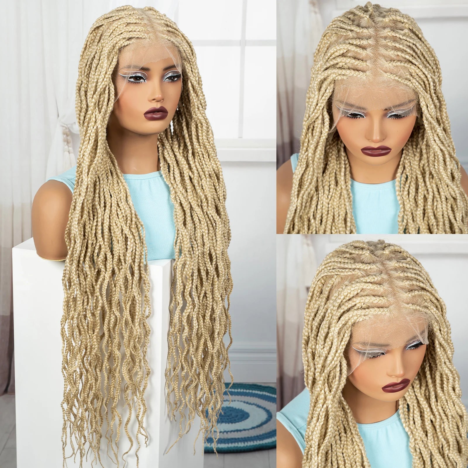 36" Ginger Orange Twisted Knotless Box Braids Wig | Full Lace | Baby Hair Luxegan