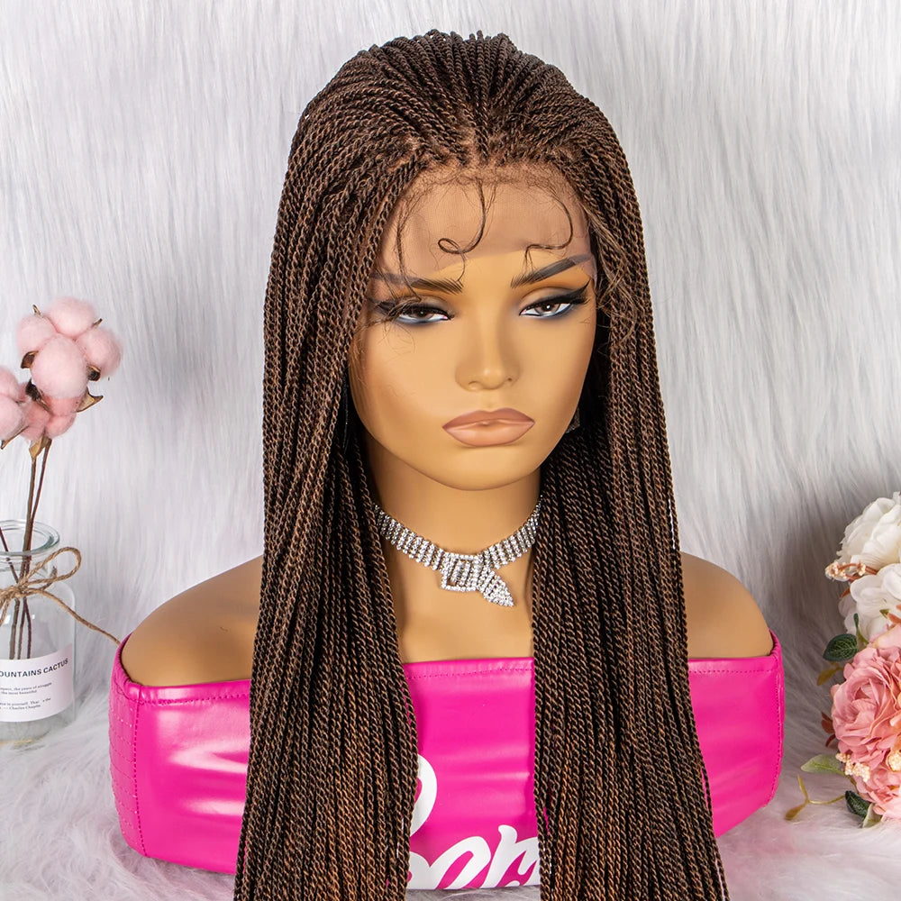 30" Twist Braided Lace Front Wig | Knotless Braids | Long Straight Hair | Heat Resistant Synthetic Wig | For Black Women