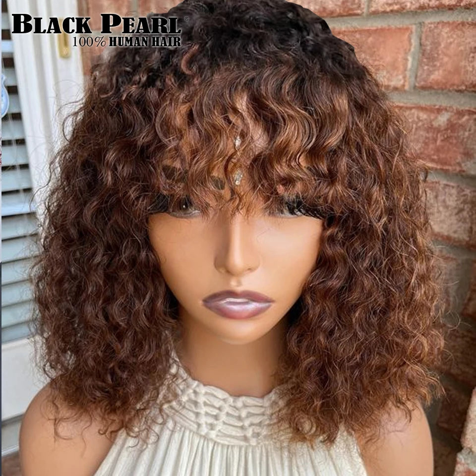 Black Pearl Curly Wigs Perruques Cheveux Humains Fringe Wig Jerry Curly Wig With Bangs Human Hair Short Pixie Cut Wigs Human Hai