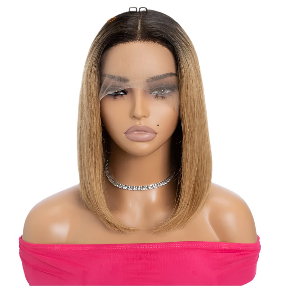 180% Density Honey Blonde Bob Wig | Straight T-Part Lace Front Brazilian Human Hair Luxegan