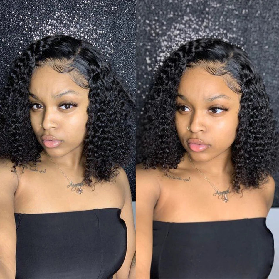 Glueless Kinky Curly Bob Wig | 13x4 Transparent Lace Front Brazilian Human Hair (Ready To Go) Luxegan