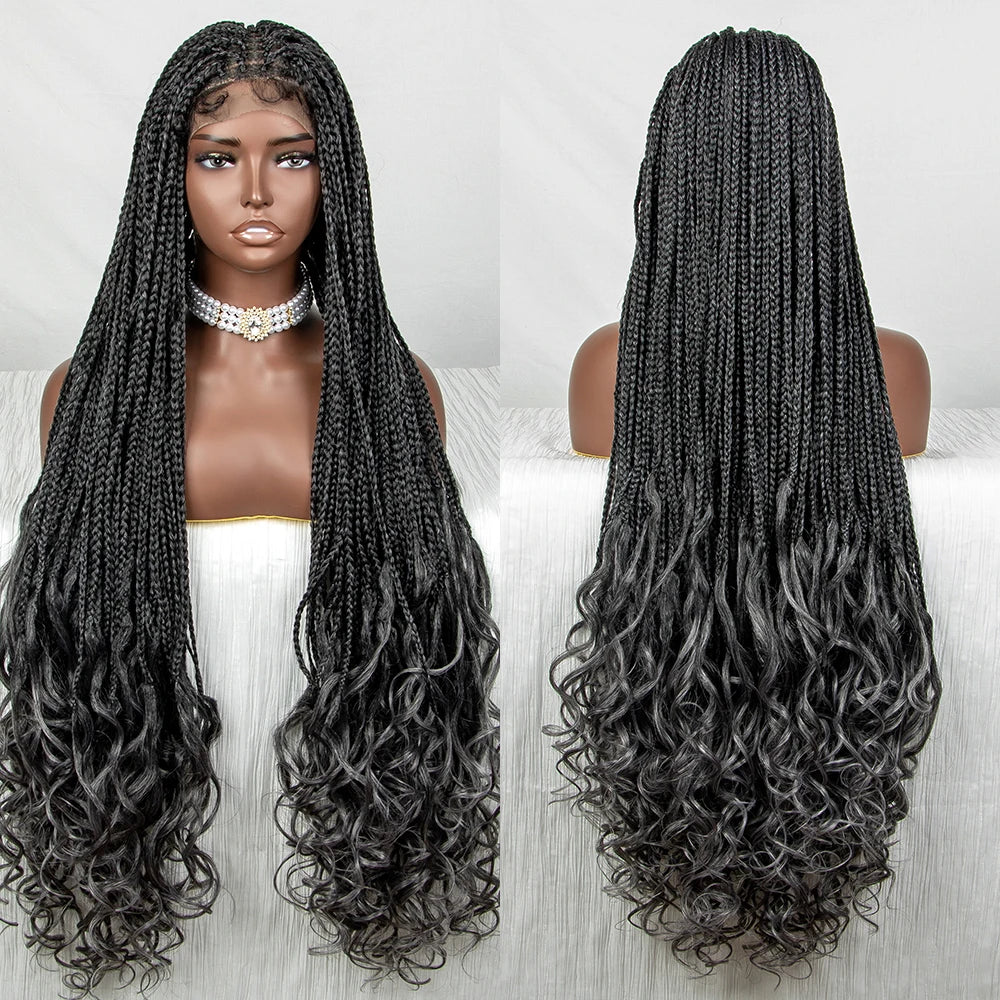 36" Water Wave Braided Wig | Lace Front | Baby Hair | Long Braids Luxegan