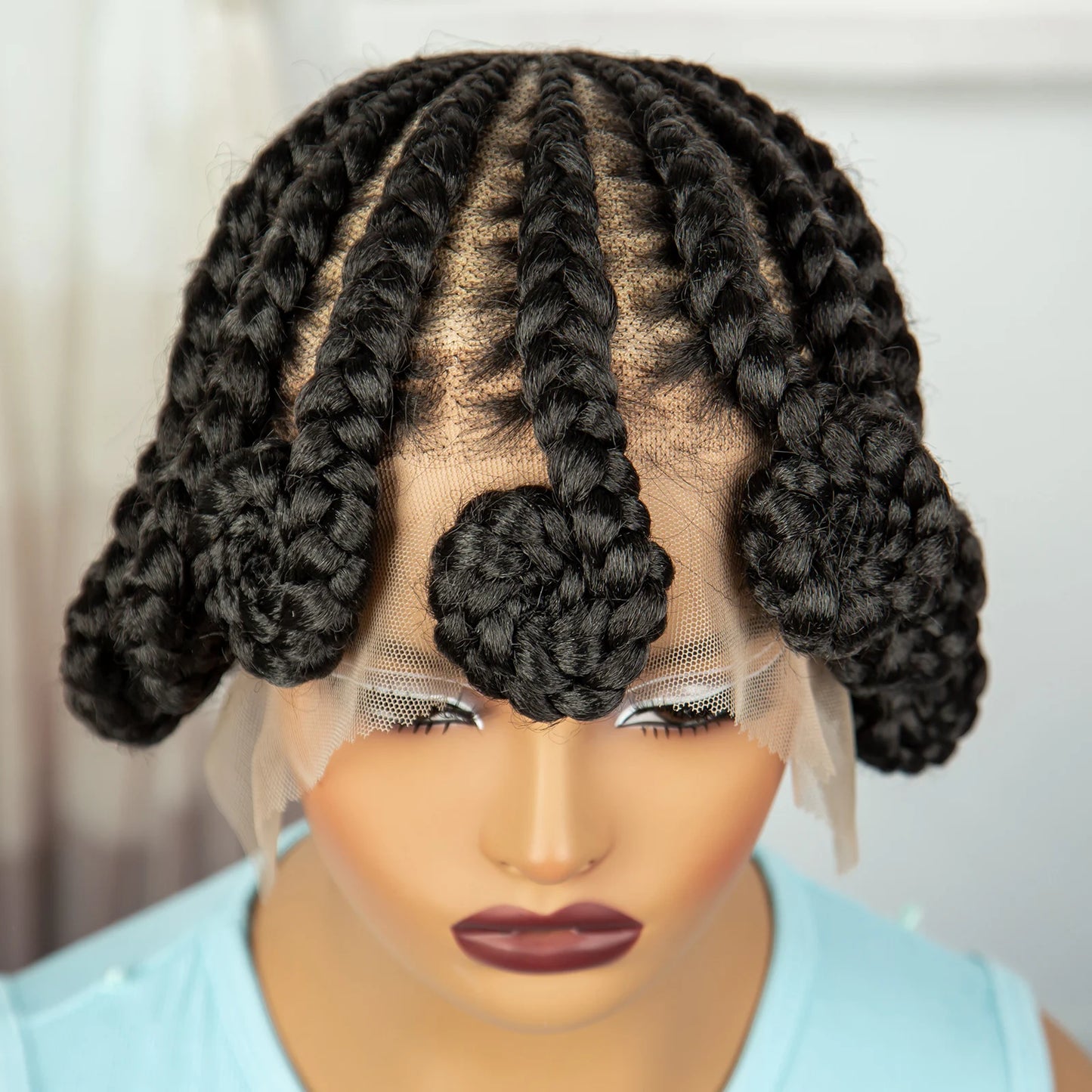 Handmade Knotless Bantu Cornrow Braids Wig | Full Lace Front | Short Braids Luxegan