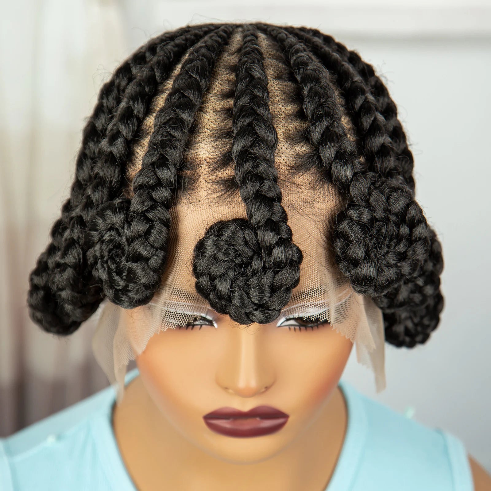 Handmade Knotless Bantu Cornrow Braids Wig | Full Lace Front | Short Braids Luxegan