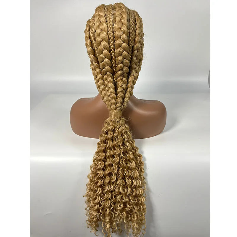 28" Burgundy Knotless Braids Wig with Curly Ends | Lace Front | Baby Hair Luxegan