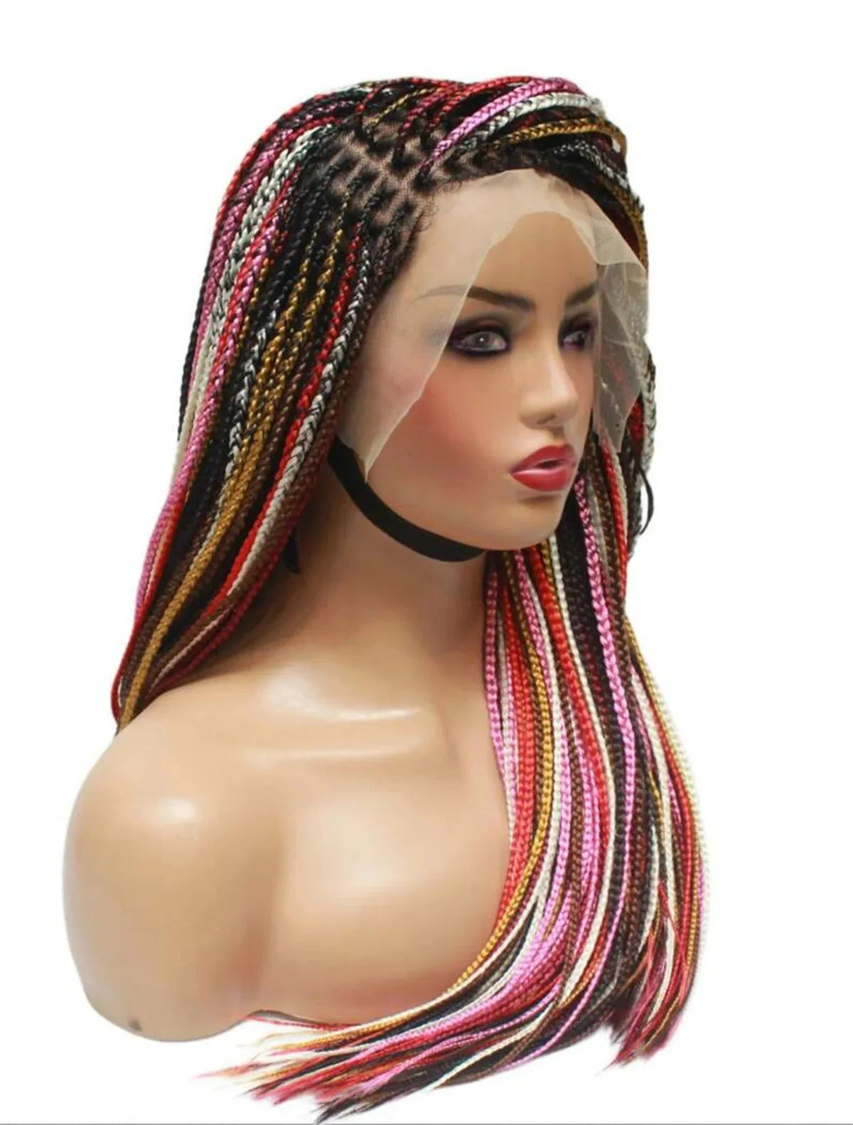 Knotless Box Braids Wig | Multi-Color Braided Lace Frontal Wig | Glueless & Lightweight | Kanekalon Synthetic Hair