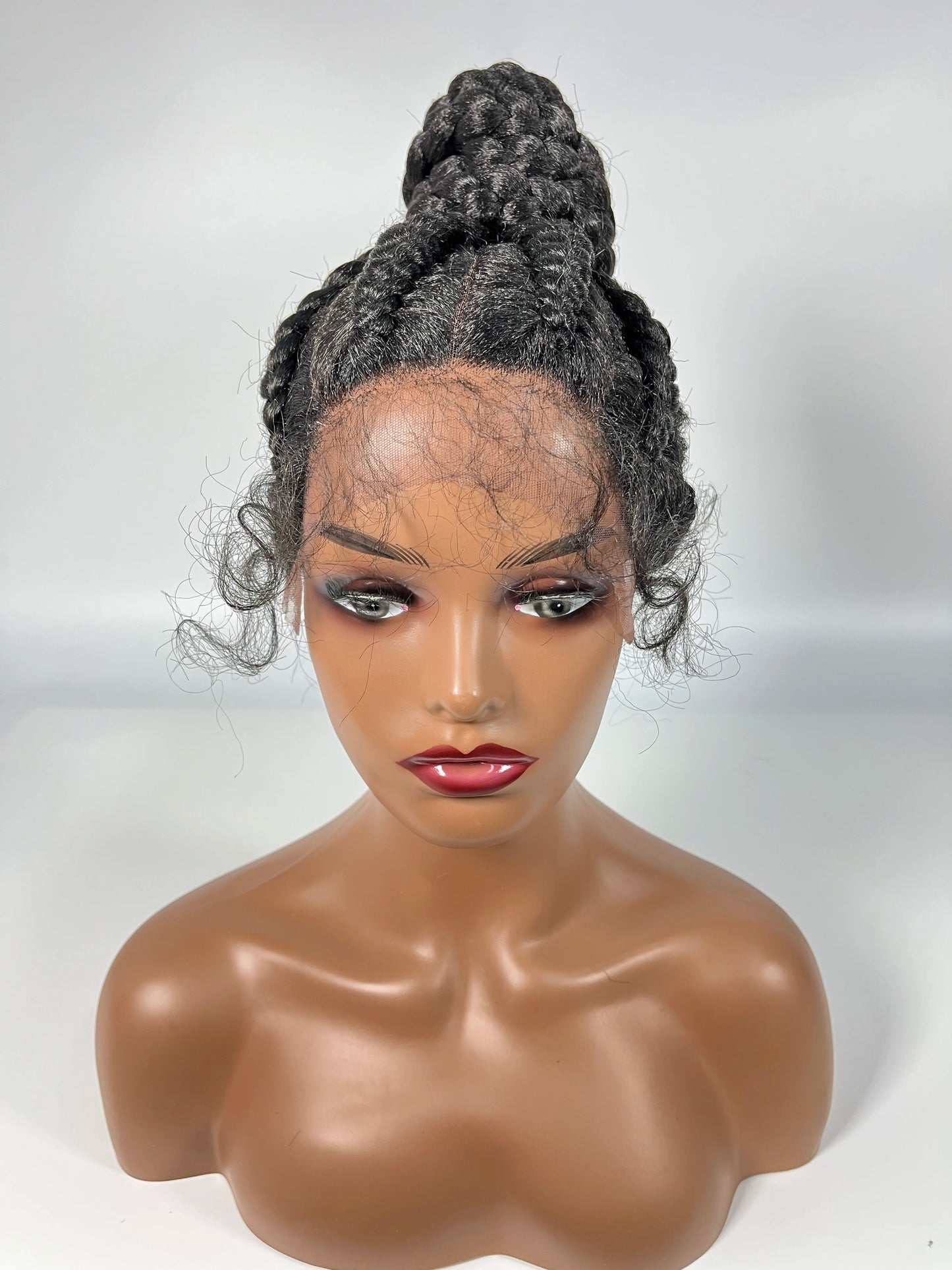 Lace Frontal Cornrow Braided Updo Wig with Baby Hair | Synthetic African American Style Braiding Wig Luxegan