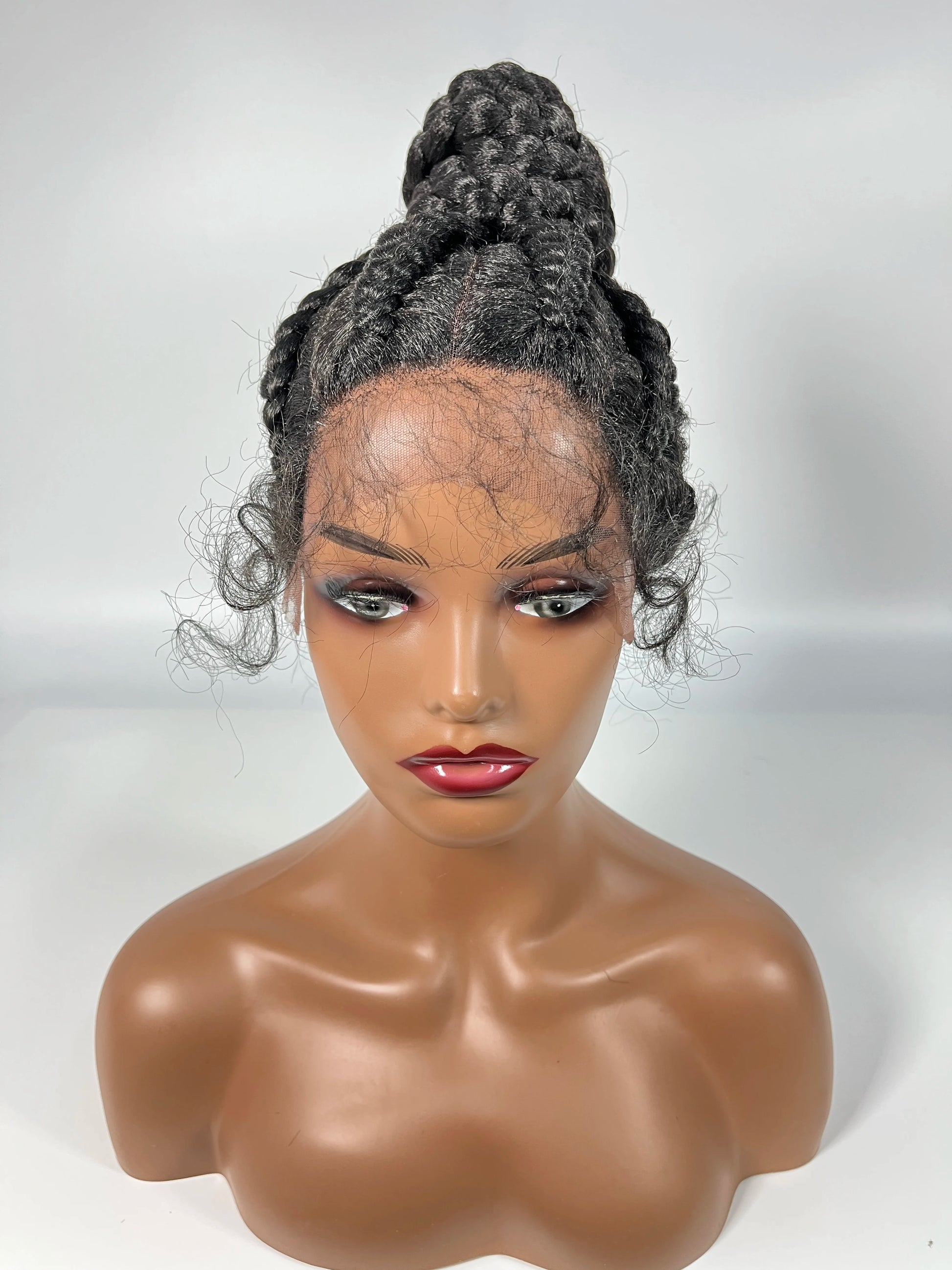 Lace Frontal Cornrow Braided Updo Wig with Baby Hair | Synthetic African American Style Braiding Wig Luxegan