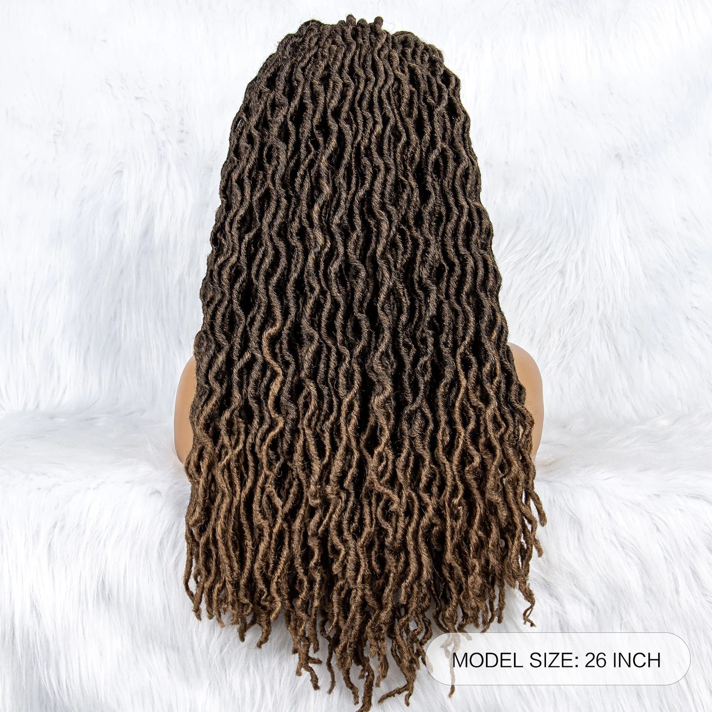 26" Goddess Locs Braided Wig | Lace Front Faux Locs Wig with Baby Hair | Synthetic Dreadlock Braids Wig for Women | Transparent Lace