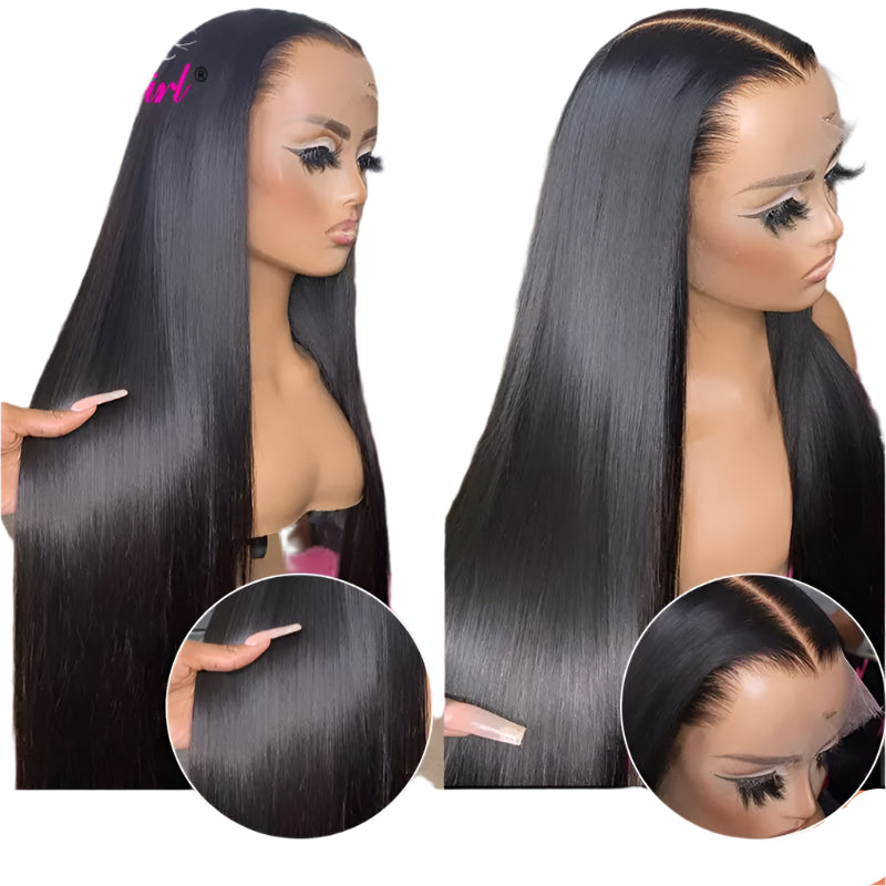 13x6 Lace Frontal Human Hair Wig | Straight Brazilian Remy Hair | Natural Black | 150%/180% Density | Pre-Plucked