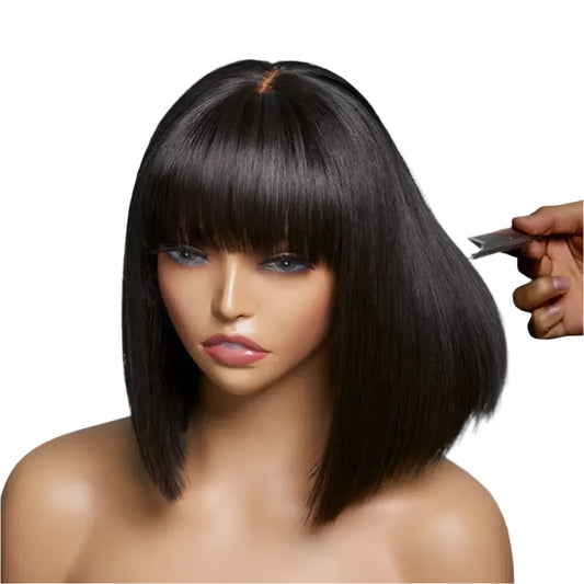 180% Density Straight Bob Wig | Easy Part Human Hair with Middle Part Ban Luxegan
