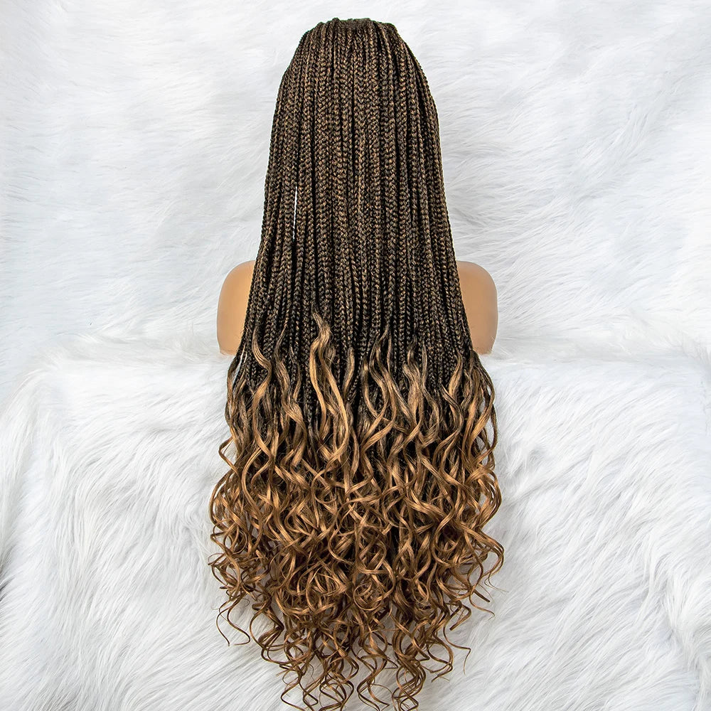 36" Water Wave Braided Lace Front Wig with Baby Hair | African Braids Luxegan