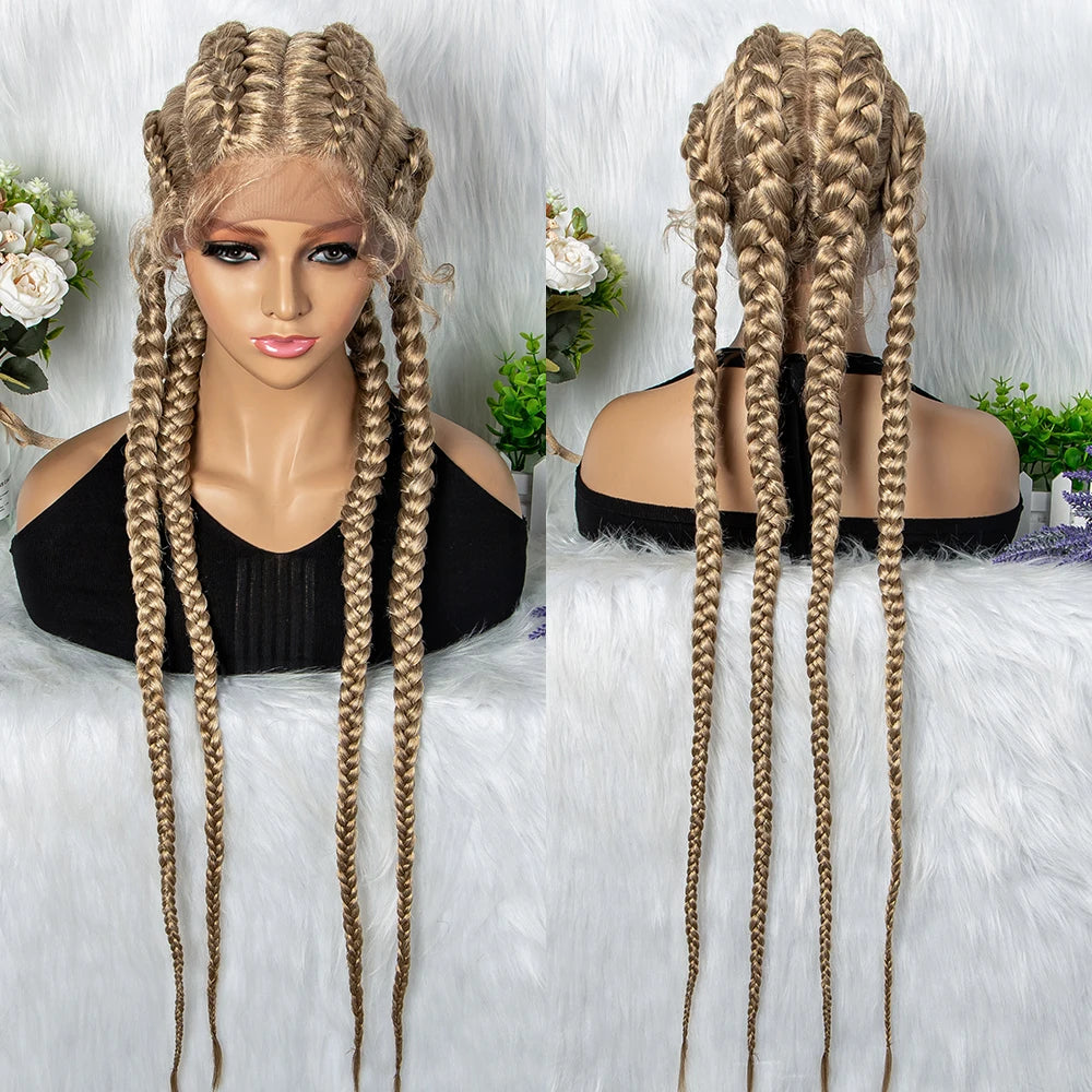 32" Full Lace Four Braid Box Braids Wig | Kanekalon Synthetic Braided Wig for Black Women