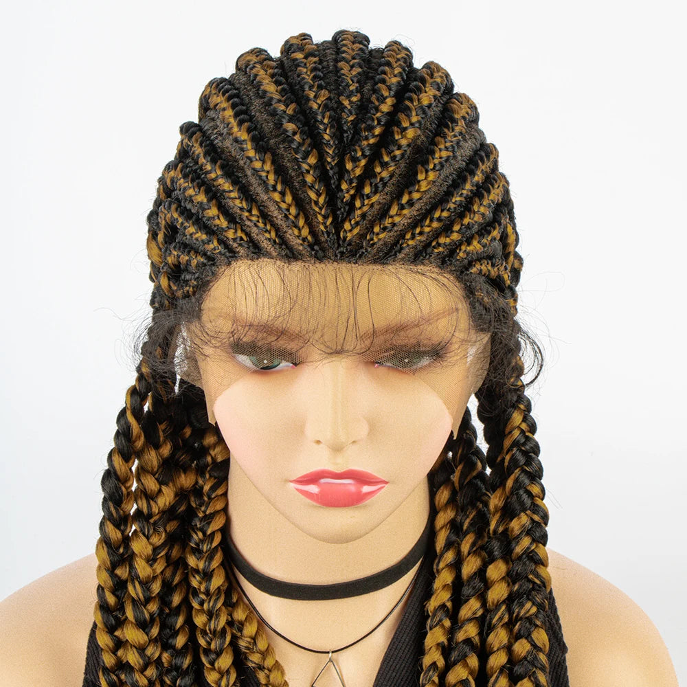 36" Long Cornrow Braids Wig | Full Lace Frontal | Baby Hair Luxegan