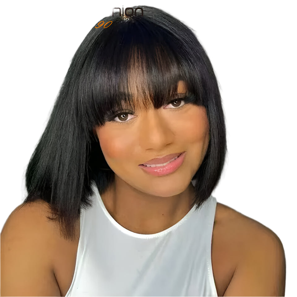 180% Density Straight Bob Wig | Easy Part Human Hair with Middle Part Ban Luxegan