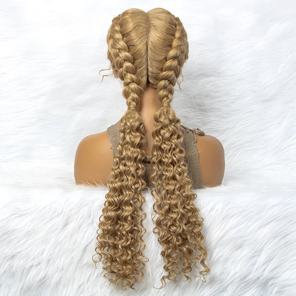 Curly Water Wave Braided Wig | Lace Front Cornrow Twist Style Luxegan