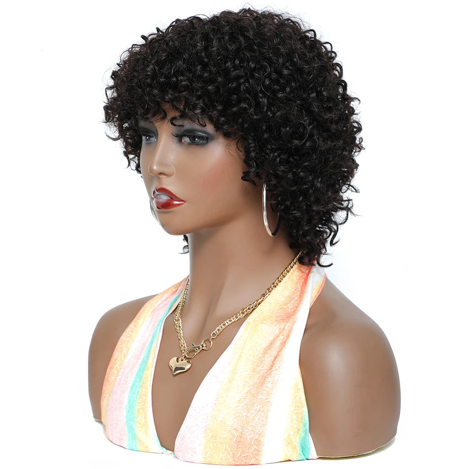 Pixie Cut Afro Kinky Curly Human Hair Bob Wig | Full Machine Made Glueless Remy Luxegan