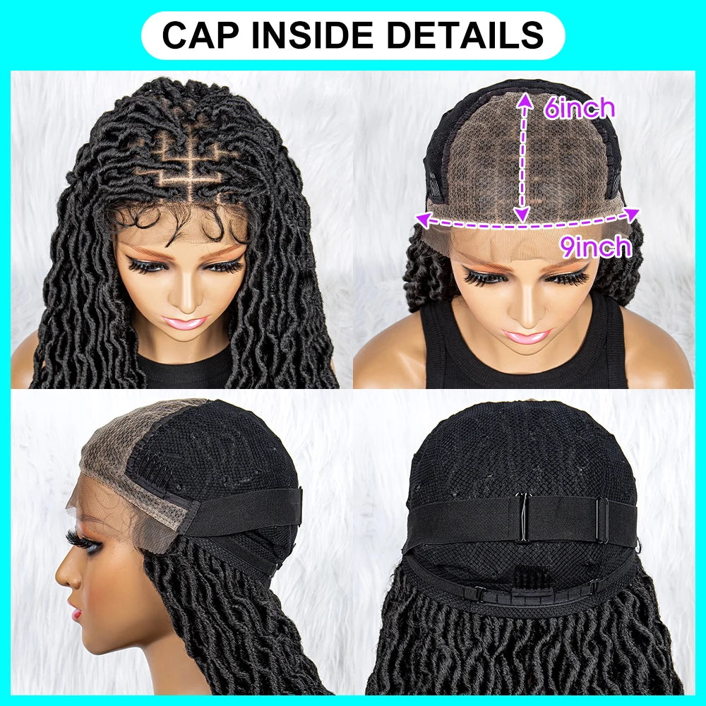 26" Goddess Locs Braided Wig | Lace Front Faux Locs Wig with Baby Hair | Synthetic Dreadlock Braids Wig for Women | Transparent Lace