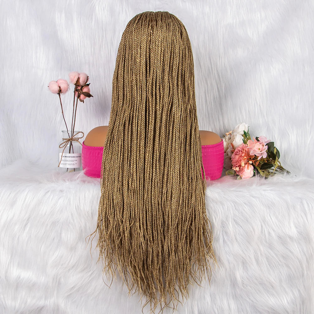 30" Twist Braided Lace Front Wig | Knotless Braids | Long Straight Hair | Heat Resistant Synthetic Wig | For Black Women