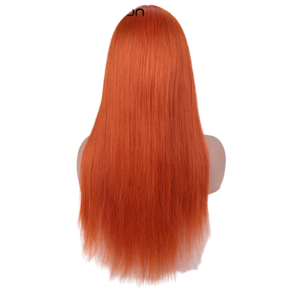 180% Density Ginger Straight Human Hair Wig with Bangs | Full Machine Made Brazilian Hair for Cosplay & Daily Wear Luxegan