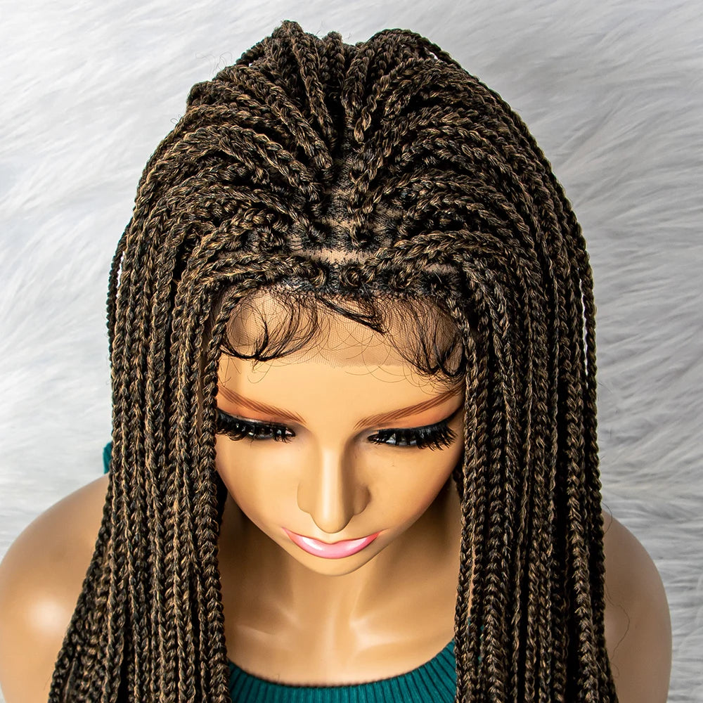 36" Water Wave Braided Lace Front Wig with Baby Hair | African Braids Luxegan