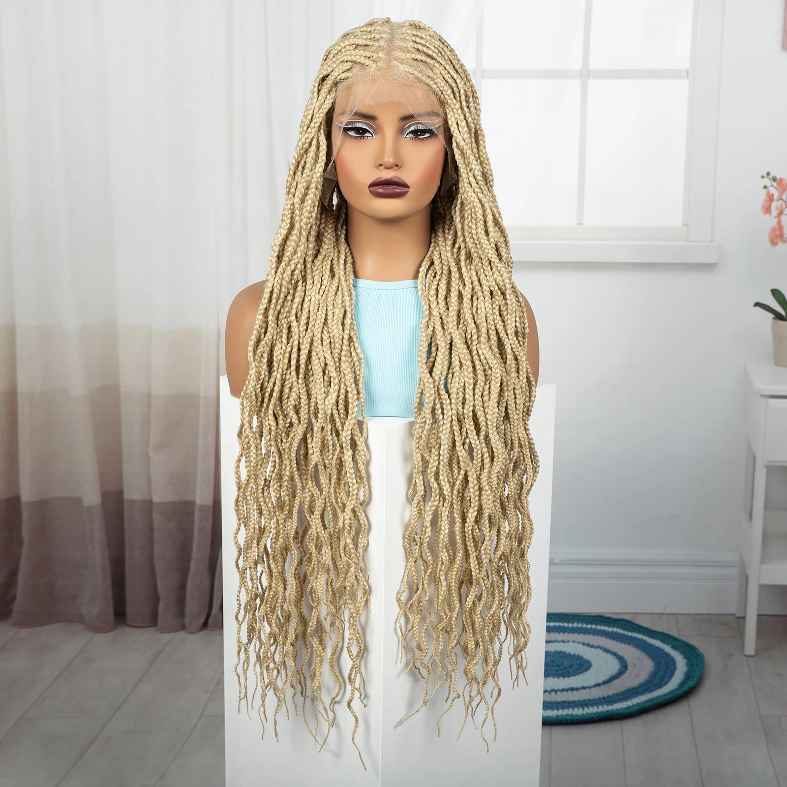 36" Boho Box Braids Wig with Curly Accents | HD Full Lace | Baby Hair Luxegan