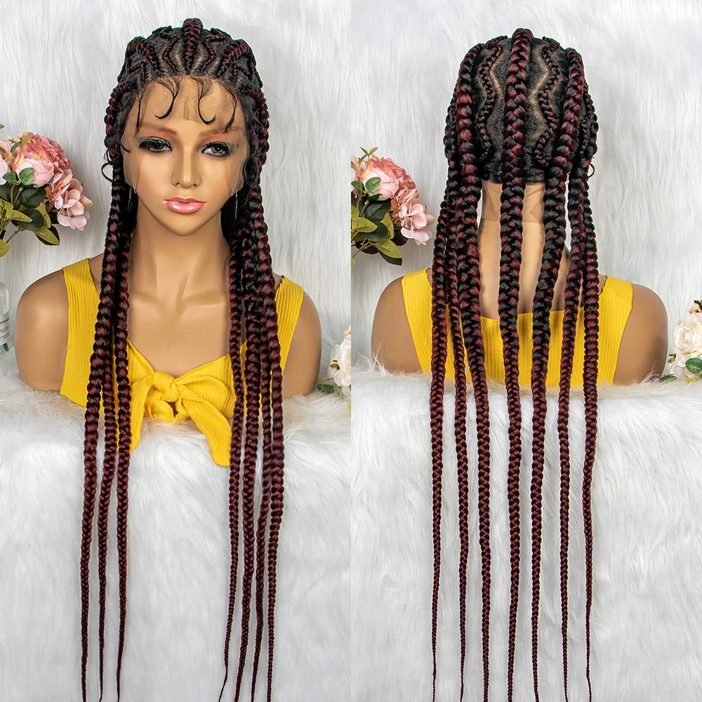 36" KIMA Cornrow Knotless Box Braided Full Lace Wig | Synthetic Braids for Black Women | Light Brown Lace Luxegan