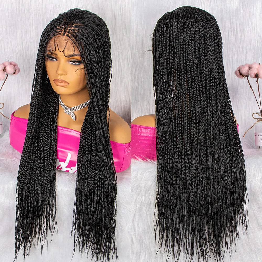 30" Twist Braided Lace Front Wig | Knotless Braids | Long Straight Hair | Heat Resistant Synthetic Wig | For Black Women