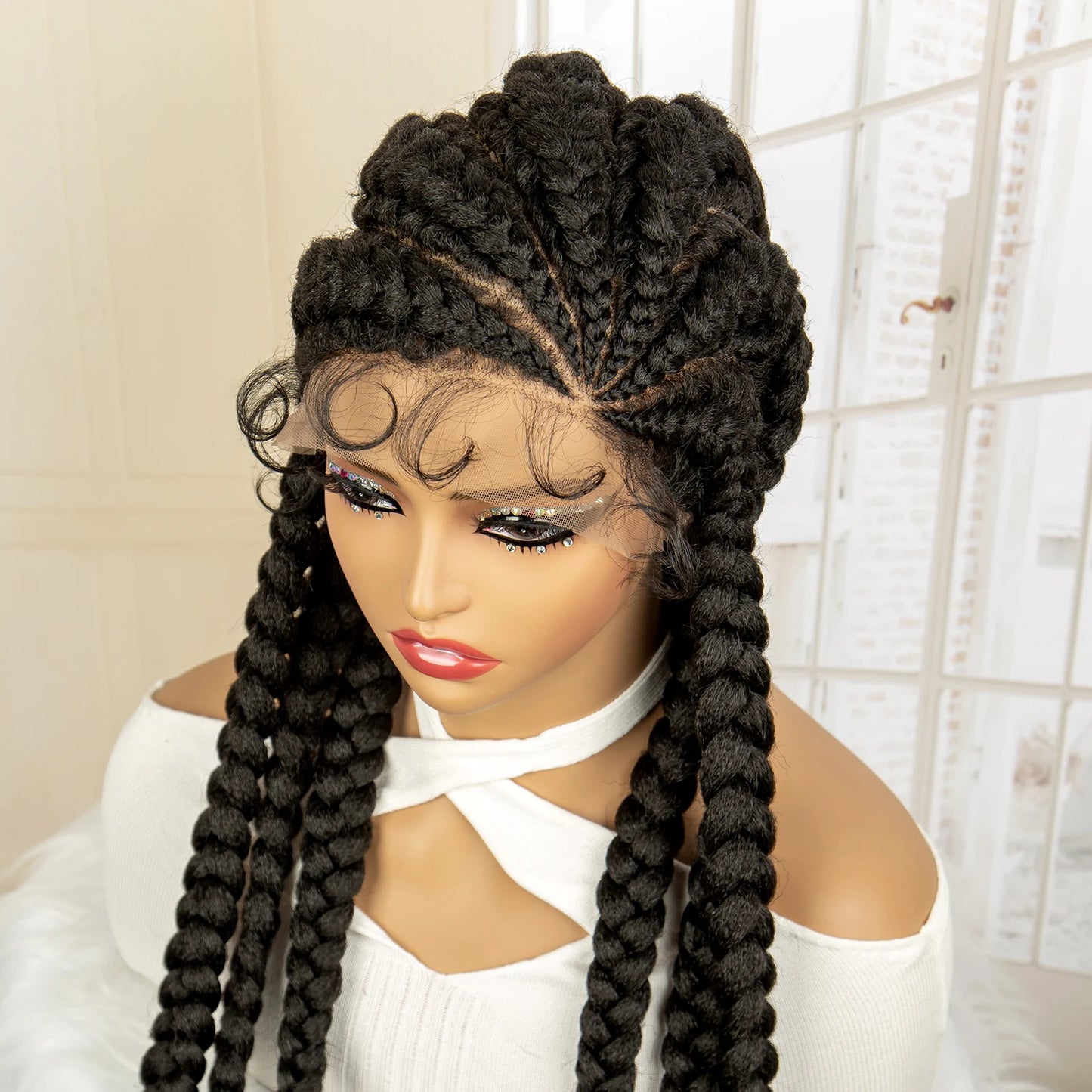 36" Extra Long Box Braided Full Lace Wig | Synthetic Braiding Wig | For Black Women | Lace Frontal Braids