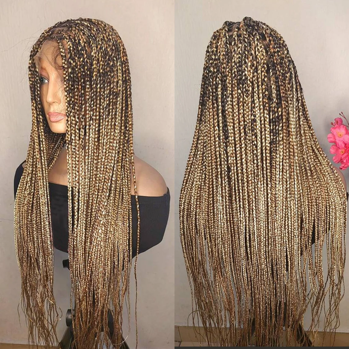 32" Mixed Blonde Knotless Braids Wig | Full Lace | 13x4/13x6 | Custom Made | Human Hair Blend Luxegan