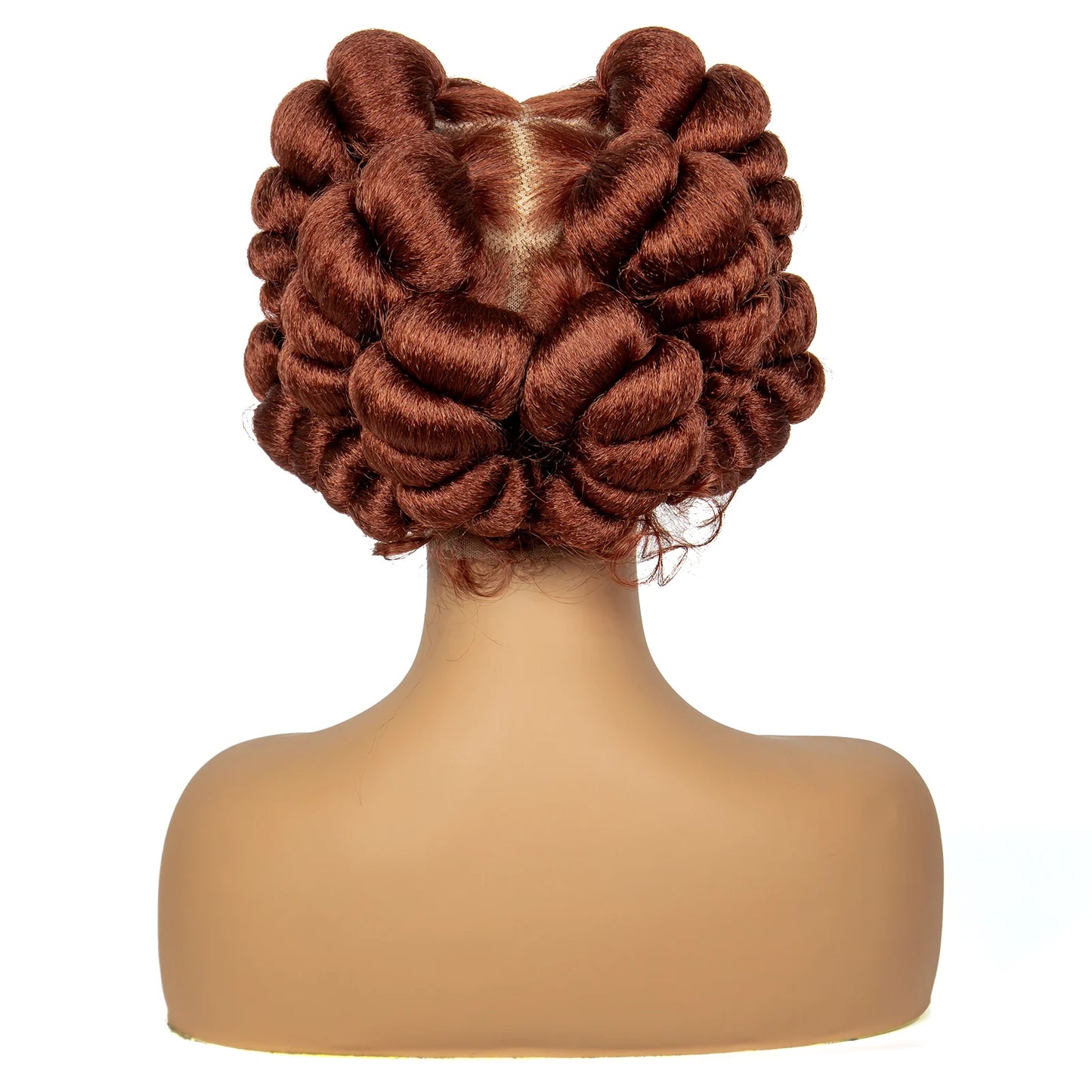 Ginger Orange Bantu Knotless Braids Wig | Short Cute Handmade | Full Lace Luxegan