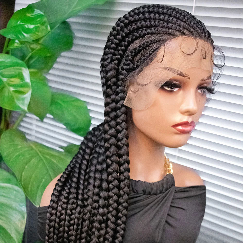 36" Long Cornrow Braids Wig | Full Lace Frontal | Baby Hair Luxegan