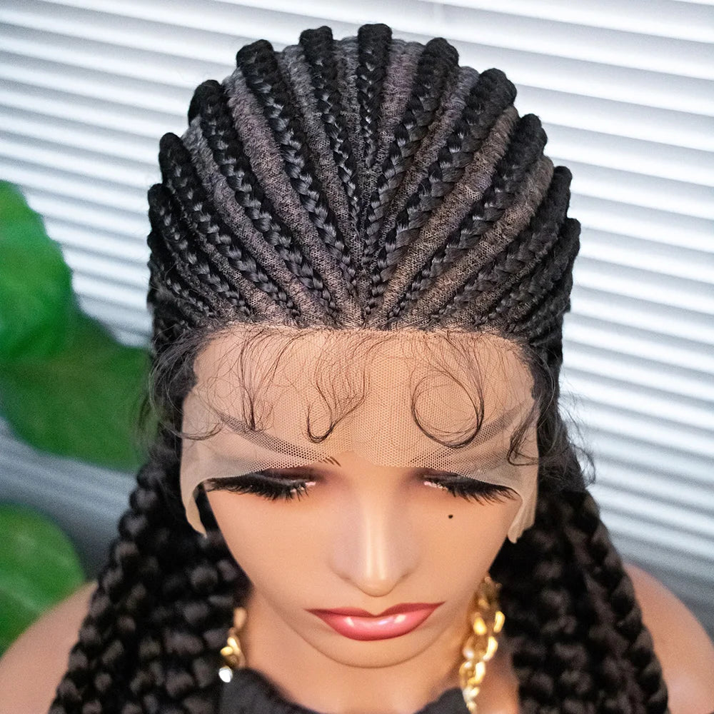 36" Long Cornrow Braids Wig | Full Lace Frontal | Baby Hair Luxegan