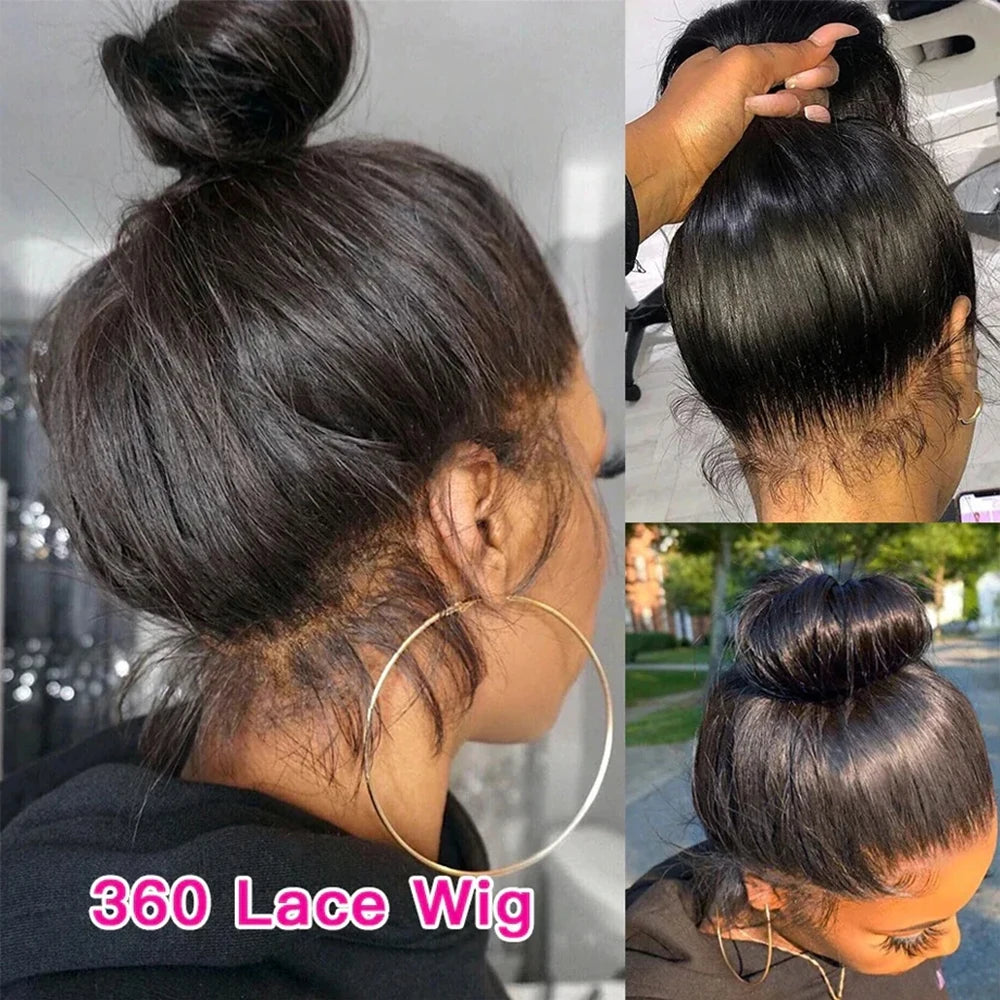 30-Inch Bone Straight HD 360 Lace Frontal Human Hair Wig - Pre-Plucked 100% Brazilian Remy Human Hair Wig - Ultra-Thin Transparent HD Swiss Lace Glueless Long Straight Wig for Women (Dyeable All Colors) Luxegan