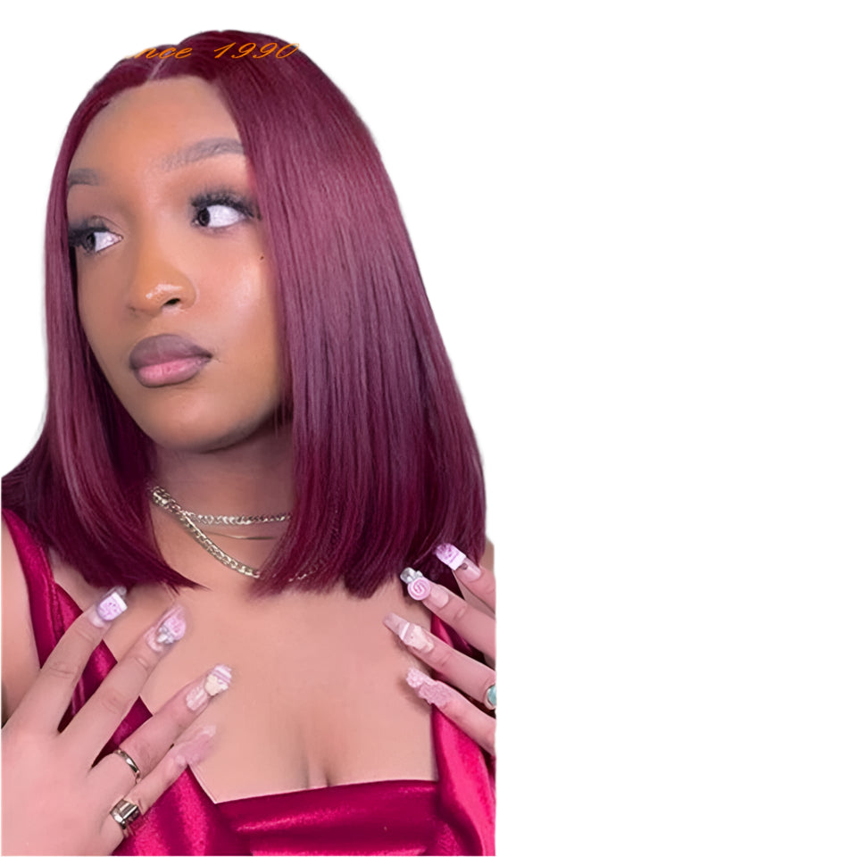 180% Density Dark Root Ginger Ombre Straight Bob Wig | Transparent T-Part Lace Front Human Hair Luxegan